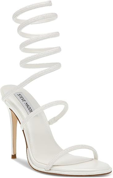 Amazon.com | Steve Madden Women's Exotica Heeled Sandal, Pearl, 8 | Platforms & Wedges Steve Madden Sandals Heels, Steve Maddens, Fabric Glass, Heels Collection, White Sandals Heels, Steve Madden Sandals, Steve Madden Heels, Ankle Wrap Sandals, Wrap Sandals