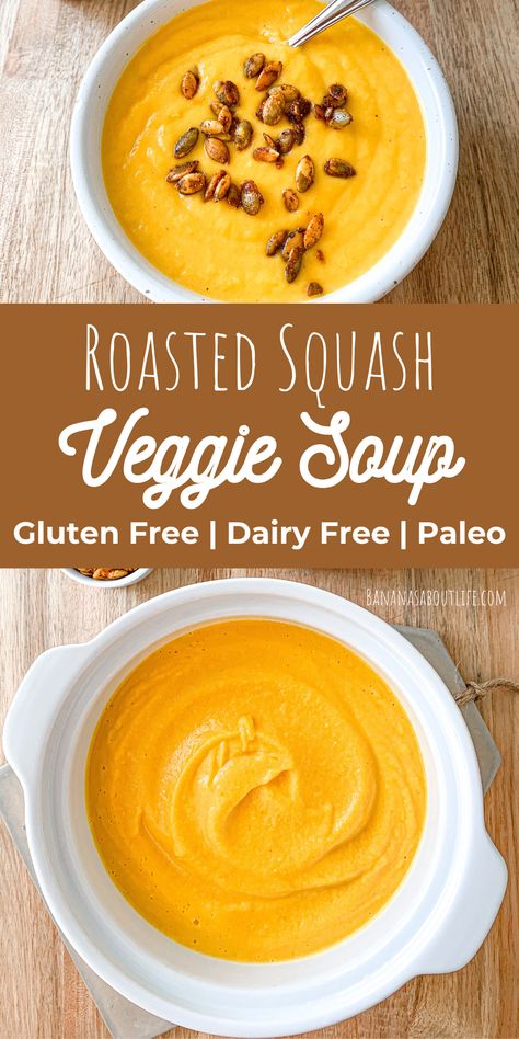 roasted squash veggie soup Gluten Free Dairy Free Recipes Breakfast, Soup Gluten Free Dairy Free, Gluten Free Dairy Free Recipes Dessert, Pumpkin Butternut Squash Soup, Squash Soup Recipe Easy, Gluten Free Dairy Free Recipes Dinner, Roasted Squash Soup, Soup Recipes Healthy Vegetarian, Soup Gluten Free