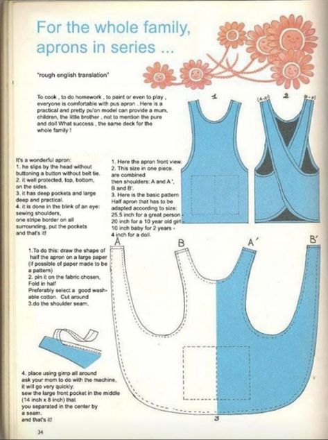 Simple pattern for a cross-back apron in one piece (plus pocket) Cross Back Apron Pattern, Apron Pattern Free, Trendy Sewing Patterns, Apron Patterns, Apron Sewing, Apron Pattern, Apron Sewing Pattern, Trendy Sewing, Sewing Aprons