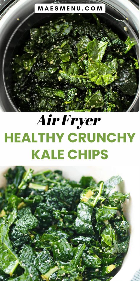 Dive into healthy snacking with my Air Fryer Kale Chips! These healthy kale chips are quick and easy to make and a great healthy alternative to traditional snacks. With a delightful crispy texture and full of flavor, they're also gluten-free, low carb, keto and packed with nutrients. Get my kale chip recipe here and enjoy a healthy, crispy snack without the guilt! #healthysnack #healthyrecipes Kale Snacks, Air Fryer Kale, Healthy Kale Chips, Chip Alternative, Air Fryer Chips, Kale Chip, Homemade Kale Chips, Fried Kale, Chip Recipe