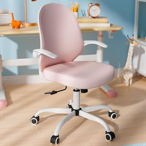 Amazon.com: Kids Desk Chair with Arms and Wheels, Pink Ergonomic Leather Comfy Office Chair with Flipping Armrests, Study Chair for Girls and Boys, Small and Cute Adjustable Height Computer Desk Chair : Home & Kitchen Girls Desk Chair, Comfy Office Chair, Comfy Office, Kids Desk, Kids Desk Chair, Study Chair, Computer Desk Chair, Desk Chairs, Lumbar Support