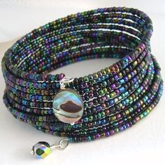 Wire Bracelets Diy, Memory Wire Jewelry, Memory Wire Wrap Bracelets, Beaded Memory Wire Bracelets, Metallic Rainbow, Wire Bracelets, Beaded Cuff Bracelet, Memory Wire Bracelet, Earring Organizer