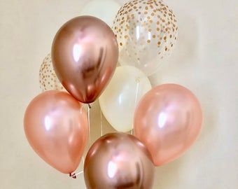 Rose gold balloons | Etsy Blush Balloons, Rose Gold Bridal Shower, Rose Gold Decor, Gold Party Decorations, Rose Gold Balloons, Gold Birthday Party, Rose Gold Party, Gold Bridal Showers, Rose Gold Bridal