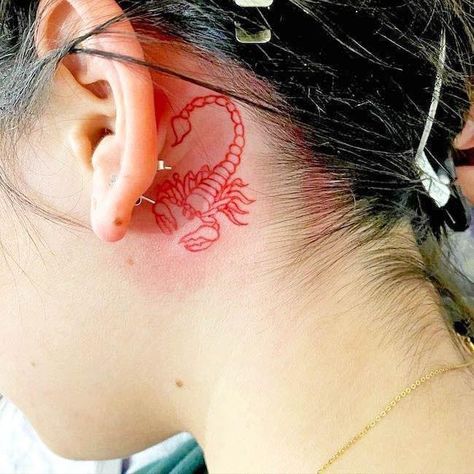 Back Ear Tattoo, Behind The Ear Tattoos, Scorpio Zodiac Tattoos, Behind Ear Tattoos, Tattoo Behind Ear, Small Dragon Tattoos, Ear Tattoos, Scorpio Tattoo, Scorpion Tattoo