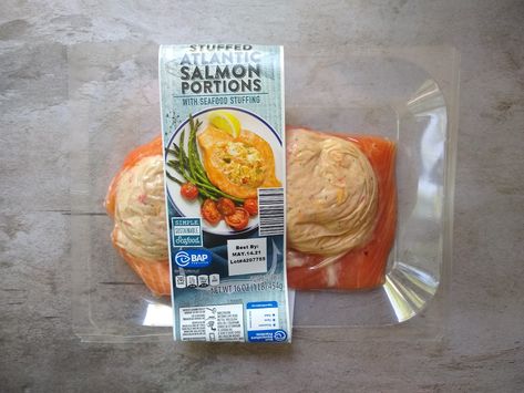 Aldi Stuffed Atlantic Salmon Portions Aldi Salmon Recipe, Salmon In Air Fryer, Crab Stuffed Salmon, Stuffed Salmon, Lamb Loin Chops, Aldi Finds, Cuts Of Beef, Lamb Loin, Beef Pot Roast