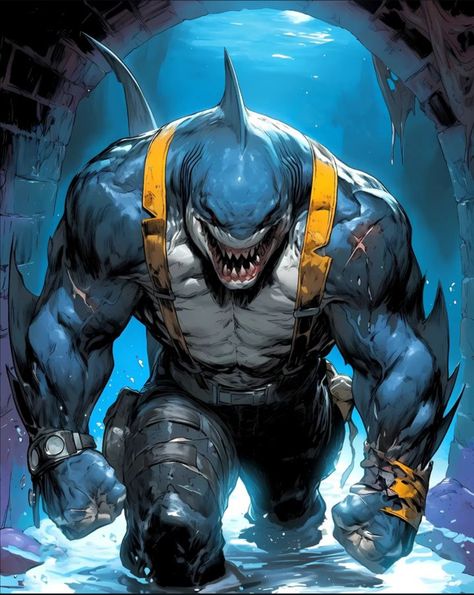 King Shark, Animal Drawings Sketches, Dc Villains, Tattoo Project, Batman Beyond, Monster Concept Art, Fantasy Monster, Comic Page, Dc Comics Art