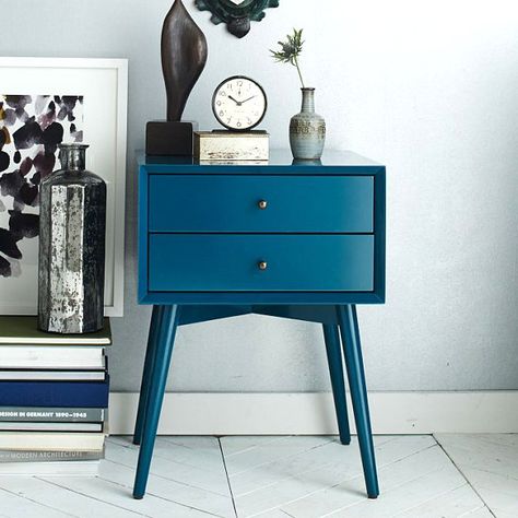 Mid-Century Modern nightstand Blue Nightstand, Desk Nightstand, Mid Century Modern Nightstand, Mid Century Nightstand, Style Nightstand, Folding Desk, Blue Furniture, Bedside Storage, Snack Table