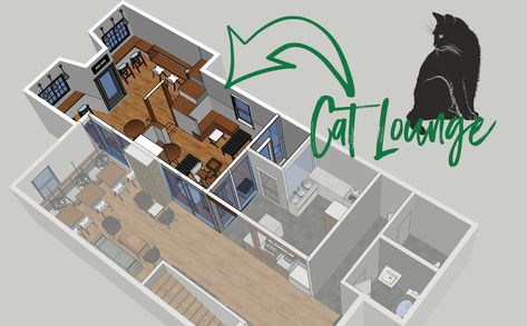 How the cat lounge works in a cat cafe! Cats are completely separate from the cafe and coffee area. Separate ventilation systems allow for customers with allergies to still visit the coffee side! Cafe Floor, Cafe Floor Plan, Coffee Shop Art, Cafe Plan, Cat Area, Country Style Interiors, Coffee Area, Street Coffee, Cafe Seating