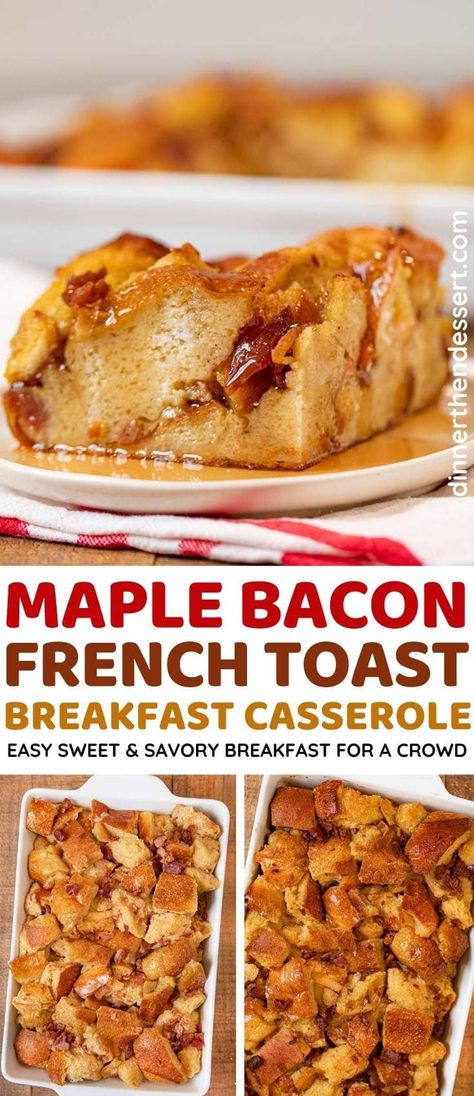 Bacon French Toast Casserole, Maple Bacon French Toast, Bacon Breakfast Ideas, Pancakes For A Crowd, Bacon French Toast, Crowd Breakfast, Bacon Maple Syrup, Bacon Brunch, Breakfast Casserole French Toast