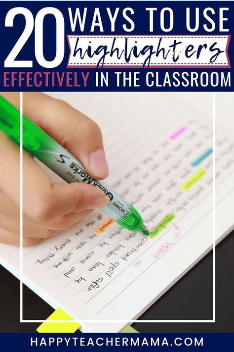 Find 20 ways to use highlighters effectively in the classroom. This post includes ways to incorporate color-coded highlighting, and it helps teachers guide students in what to highlight. Discover how this reading strategy will help current learning as well as future learning for your students. 1, 9, and 16 are the ones I think my kids will benefit the most from. #highlightingtext #readingstrategies How To Use Highlighter, Highlighting Key For Books, How To Use Highlighters For Studying, Highlighter Key For Notes, Color Coding Highlighter Student, Highlighter System Studying, Diagramming Sentences, Text Dependent Questions, Close Reading Passages