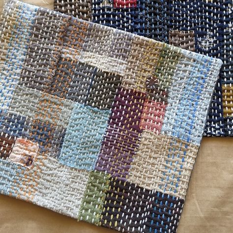 Boro Inspired Placemat Kit - Light Sashiko Projects, Visible Mending Stitches, Japanese Boro Textiles, Colchas Quilting, Boro Stitching, Sashiko Stitching, Japanese Patchwork, Textile Art Embroidery, Japanese Quilts