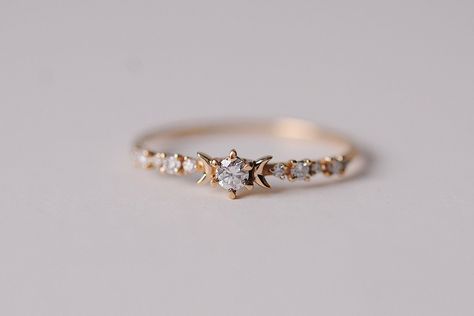 14k Stardust Ring Constellation Engagement Ring, Space Engagement Ring, Engagement Ring Moon, Teardrop Rings, Slytherin Jewelry, Stardust Ring, Star Engagement Ring, Fairy Rings, Sofia Zakia