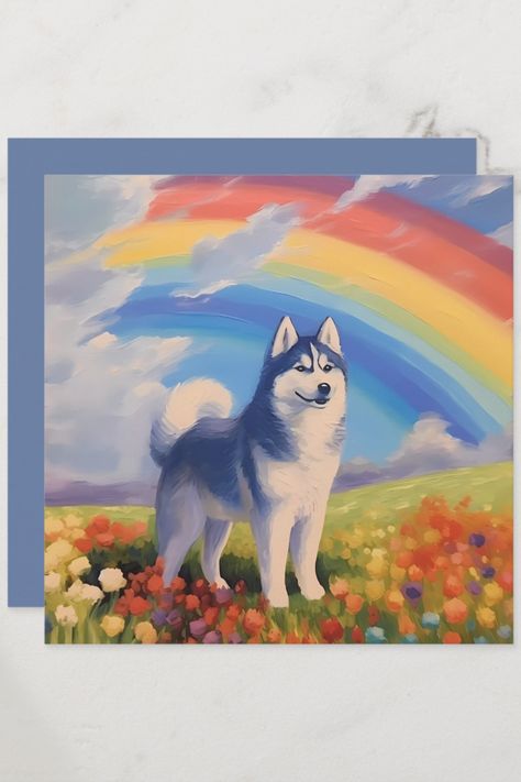 Siberian Husky Rainbow Memorial Custom Dog Name Pet Loss Painting, Husky Dog Names, Husky Painting, Dog Heaven Painting, Husky Watercolor Painting, Husky Canvas Painting, Heaven Painting, Dog Sympathy Card, Bridge Painting