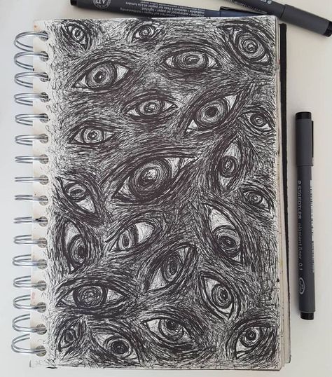 Doodle Scary, Scary Doodles, Drawing Ideas Eyes, Vent Drawing, Creepy Doodles, Eyes Scary, Vent Book, Scary Eyes, Scary Drawings