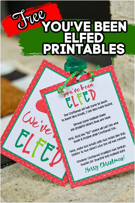 Spark joy in your neighborhood with this fun holiday tradition. Grab a free You've Been Elfed printable! #YouveBeenElfed #Printable #ChristmasPrintable #GiftPrintable #ChristmasGame You Got Elfed Neighbor Gifts, You've Been Elfed Ideas Neighbor Gifts, You’ve Been Tinseled, Neighborhood Secret Santa Ideas, Jingled Ideas You've Been, You've Been Ideas, Youve Been Elfed Free, You Have Been Jingled, You’ve Been Jingled Ideas