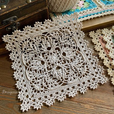 Draiguna Crochet Patterns, Sylvanweave Square, Draiguna Crochet, Square Doily, Julia Hart, Motifs Granny Square, Crocheted Doilies, Crochet Lace Pattern, Crochet Blocks