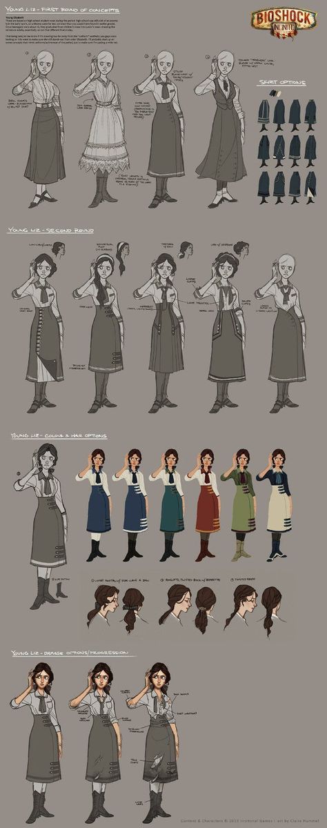 Designing Elizabeth from “BioShock Infinite” 1950s Character Design, Claire Hummel, Character Creating, Gaming Artwork, Bioshock Art, Bioshock Series, Videogame Art, Chara Design, Bioshock Infinite