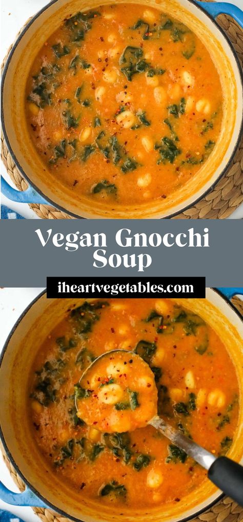 This hearty vegan gnocchi soup is rich and creamy but completely plant-based! It’s easy to make and it’s the best healthy comfort food! Vegan Gnocchi Soup, Vegan Garlic Bread, Vegan Gnocchi, Gnocchi Recipes Soup, Gnocchi Soup, Vegan Thanksgiving Recipes, Meatless Main Dishes, Sundried Tomatoes, Healthy Comfort