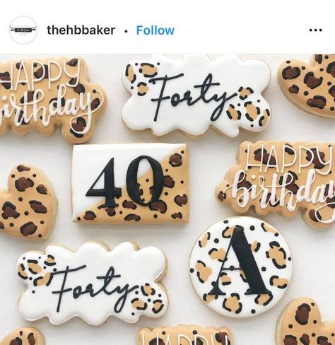 40th Cookies, Leopard Cookies, Leopard Print Cookies, Leopard Birthday Parties, Wild Baby Shower, Leopard Birthday, Leopard Party, Happy Birthday Cookie, Her Laugh