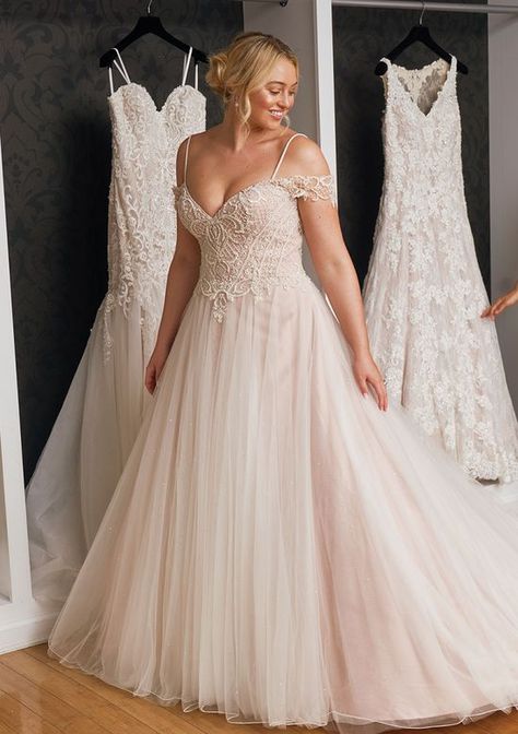 Justin Alexander - Style 88052: Floating Crystal Off the Shoulder Dress | 2019 Justin Alexander Plus Size Wedding Dresses | Bellas Bridal and Formal | www.bellasalabama.com Wedding Dress Empire, Bella Bridal, Plus Wedding Dresses, Plus Size Wedding Gowns, Curvy Bride, Justin Alexander, Country Wedding Dresses, Wedding Dresses Plus Size, Off The Shoulder Dress