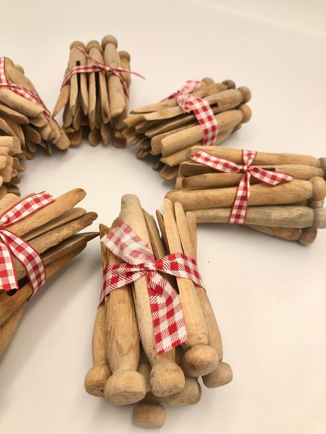 Vintage Bundle of 10 Wooden Peg Clothespins Round Tops Tied With Ribbon Rustic Primitive Bowl Filler Decor - Etsy U.S. Virgin Islands Vintage Repurposed Items, Vintage Clothespins, Antique Booth Displays, Antique Booth, Clothes Pegs, Wooden Clothespins, Diy Dollar Tree Decor, Vintage Repurposed, Dollar Tree Decor