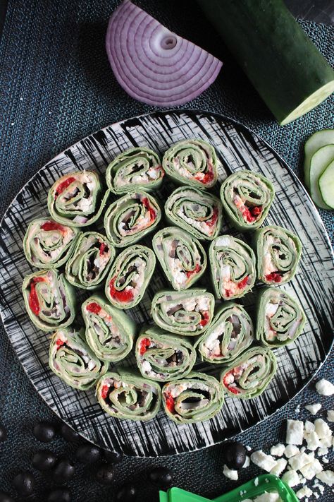 Greek Hummus Pinwheels | The Spiffy Cookie Hummus Pinwheels, Greek Hummus, Notion Meal Planner, Hummus Sandwich, Tortilla Pinwheels, Pinwheels Recipe, Greek Appetizers, Pinwheel Appetizers, Pinwheel Recipes