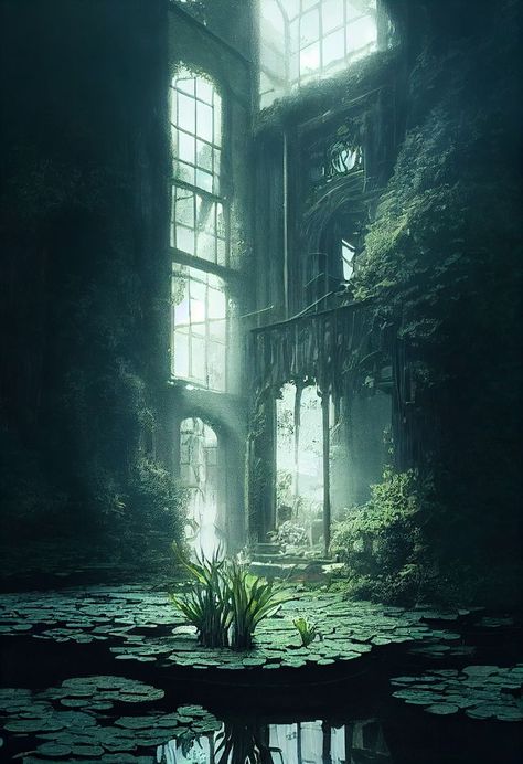 hyper-detailed anime, interior, Miniature haunted houses in ancient wells, ghosts, Portrait of a fierce ghost, water plants, duckweeds, lotus ponds, colorful gravel, smooth cel-shading, photographic concept art, Intricate details, 8K, RTX, light mode, octa House With Lake, Anime Interior, Art Scenery, Ghost City, Ruined City, Ghost House, Heaven Art, Lotus Pond, Fantasy Forest