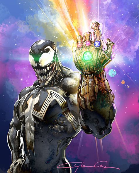 Venom wielding the The Infinity Gauntlet. While on the road, I brought a commission into Photoshop and bumped it up. The Infinity Gauntlet, Infinity Gauntlet, The Infinity, Venom, Iron Man, A Man