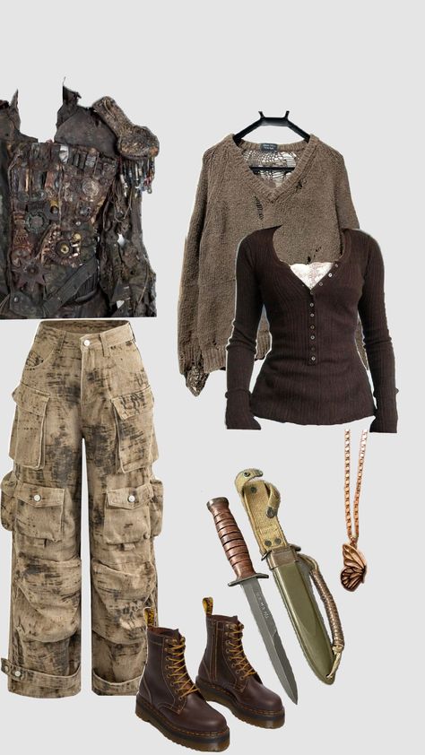 #apocalypse #dystopia #outfits #dystopianoutfits #the100 Zombie Clothes Aesthetic, Apocalypse Survivor Costume, Dystopian Apocalypse Outfit, Distopia Character, Female Dystopian Outfits, Outfits For Apocalypse, The 100 Clothes Outfits, Avant Apocalypse Outfit, Grunge Apocalypse Outfit