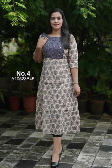 For booking WhatsApp 8078905887 Ajrakh Churidar Designs, Ajrakh Frock Designs, Ajrakh Kurta Designs, Chudithar Designs, Kurthi Models Latest, A Line Kurti Designs, Kurti Stitching, Kurti Ideas, Simple Frock