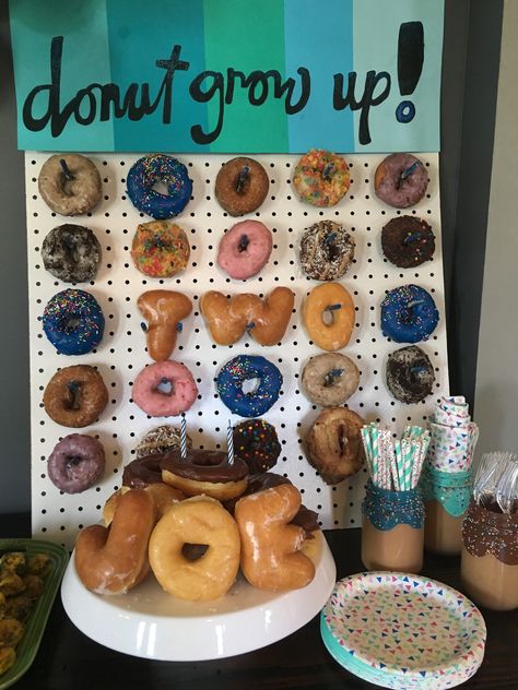 4 Goodness Sake Donut Grow Up, Boy Donut Birthday Party, Birthday Donuts Ideas Boy, Donut First Birthday Party Boy, Donut Grow Up First Birthday Boy, Donut Grow Up Party, Donut Themed Birthday Party, 2nd Birthday Party For Boys, Grown Up Parties