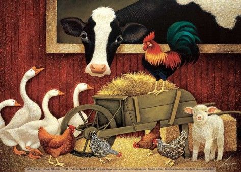 All My Friends Prints by Lowell Herrero at AllPosters.com Courtney Davis, Friend Canvas, Barn Animals, Friends Poster, A Barn, Naive Art, Country Art, Giclee Art, Farm Animals