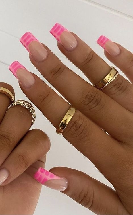 Multicolored French Tip Nails Almond, Fun Nail Inspo Coffin, Coffin Nails Inspo Summer, Summer Nails Inspo French Tip, Holiday Acrylics Summer, Cute Bright Nails Acrylic, Vibrant Summer Nails French Tip, Pink French Tip Design Nails, Summer Nail Inspo French Tip Square