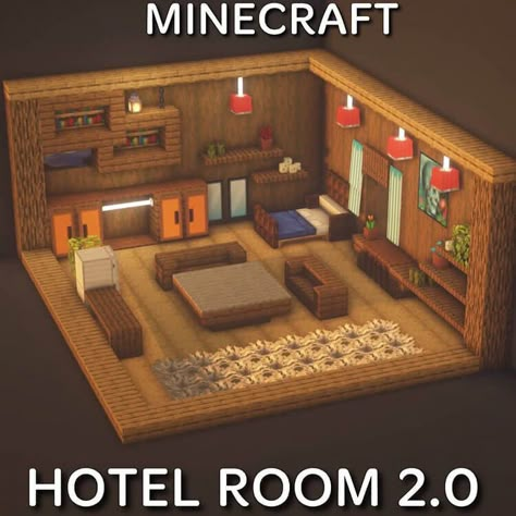 Minecraft Hotel Lobby Interior Design, Hotel Ideas Minecraft, Minecraft Hotel Room Ideas, Minecraft Hotel Ideas, Minecraft Hotel Room, Minecraft Bunker Ideas, Hotel In Minecraft, Minecraft Hotels Ideas, Bedroom In Minecraft