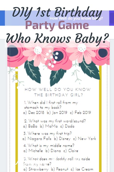 DIY First Birthday Games: Who Knows Baby Best - Making Days Count First Birthday Trivia Questions, Things To Do At 1st Birthday Party, First Birthday Games For Adults, First Birthday Party Games, Diy First Birthday, First Birthday Activities, Baby Birthday Games, 1st Birthday Games, 1st Birthday Party Games