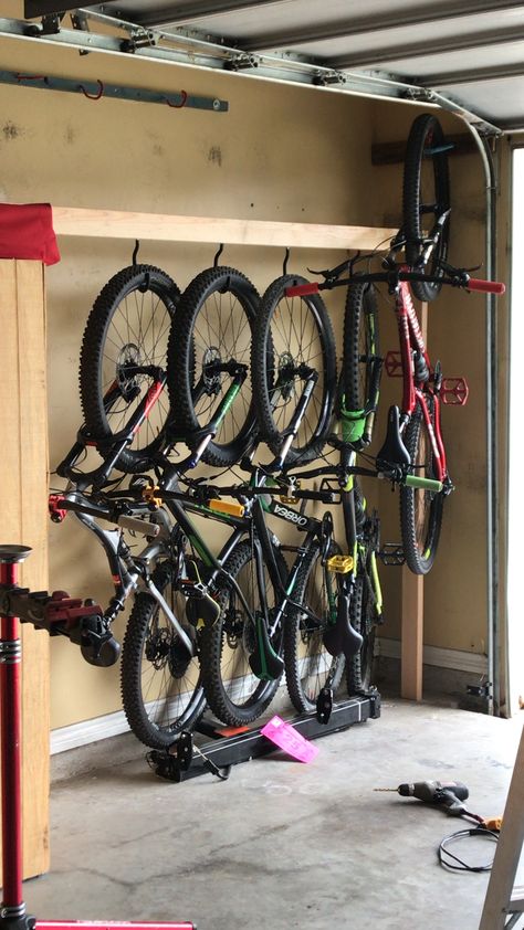 Bicycle Storage Shed, Garage Storage Inspiration, Bike Storage Garage, Garage Organisation, Storage Shed Organization, Bike Hanger, Pavers Backyard, Garage Bike, Garage Organize