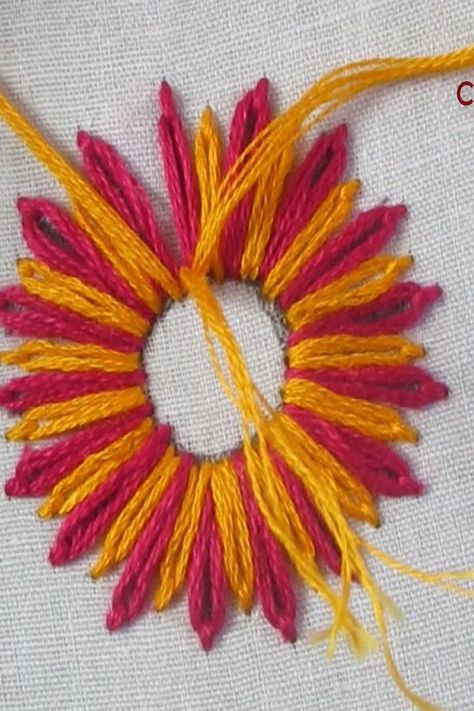 Super easy long lazy daisy stitch flower embroidery🌻#reels #reelsfb #embroidery #tutorial #datenight | SR Embroidery | Laizy Daizy Design Embroidery Flower, Sheaf Stitch Embroidery Design, Lazy Daisy Embroidery Design, Daisy Embroidery Design, Daisy Stitch, Daisy Embroidery, Lazy Daisy Stitch, Embroidery Tutorial, Embroidery Motifs