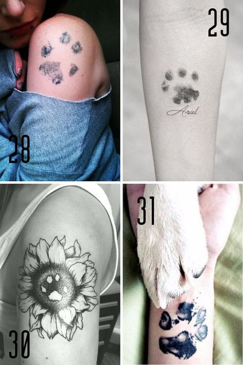 Looking for a tattoo that symbolizes your bond with your pet? Explore pet-themed designs for a heartfelt expression. #PetBond #TattooSymbolism Floral Paw Print Tattoo, Pawprint Tattoo Dog Memorial, Pawprint Tattoo Ideas, Skye Tattoo, Floral Dog Tattoo, Gigi Tattoo, Dog Tattoo Ideas For Women, Dog Paw Tattoos For Women, Paw Tattoos