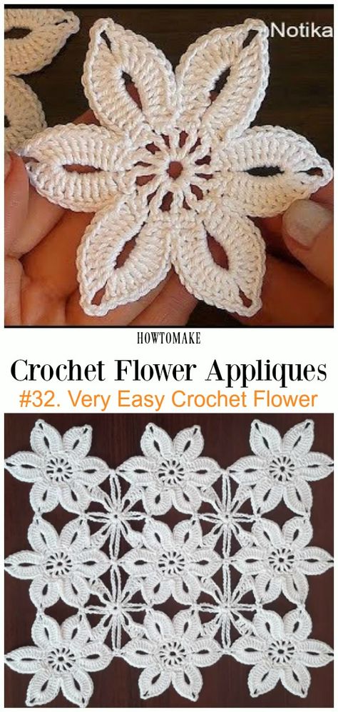 Very Easy Crochet Flower Free Crochet Pattern Video -Easy #Crochet #Flower Appliques Free Patterns 3 D Crochet Flower Patterns, Free Crochet Flower Patterns Easy, Flower Applique Patterns Crochet, Crochet Floral Applique, Crochet Small Flower Applique Free Pattern, Crochet Flower Applique Folksy, Easy Crochet Flower, Projek Menjahit, Crochet Puff Flower