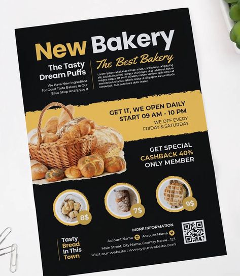 Tasty Bakery Flyer Template AI, Vector EPS Bakery Flyer, Company Flyer, Best Bakery, Creative Advertising Design, Home Bakery, Flyer Design Templates, Bake Shop, Creative Packaging Design, Food Menu