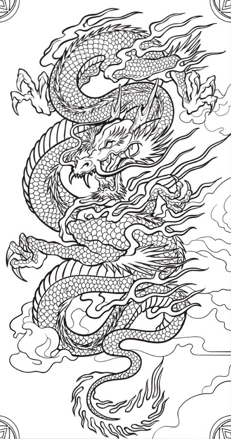 Shenlong Tattoo, Japanese Dragon Outline, Dragon Lineart, Japanese Dragon Design, Dragon Tattoo Outline, Dragon Outline, Dragon Tattoo Stencil, Dragon Tattoo Drawing, Asian Dragon Tattoo