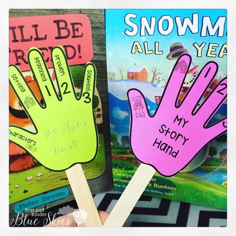 Story retell hands are perfect for story sequence, character, and setting in kindergarten and first grade classrooms. It's a reminder for students Retelling Story Activities, Literacy Night Activities, Reminder For Students, Story Elements Activities, Retelling Activities, Story Retelling, Story Retell, Story Sequencing, First Grade Writing