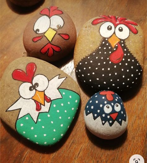 Rock Painting Ideas Birds, Painting Outdoor Rocks, Horse Rock Painting, Things To Paint On Rocks, Painted Garden Rocks, Stone Pictures Pebble Art, Garden Rock Art, Chicken Painting, Diy Rock Art