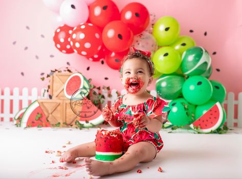 Watermelon cake smash set Fruit Themed Smash Cake, One In A Melon First Birthday Photoshoot, First Birthday Cake Smash Theme, Smash Cake Designs, Watermelon Smash Cake, Watermelon Cake Smash, Watermelon Smash, Stills Photography, Cake Smash Theme