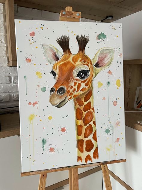 Giraffe Painting Easy, Giraffe Painting Acrylic, Giraffe Drawing, Easter Drawings, Pink Canvas Art, Easy Disney Drawings, Giraffe Painting, Giraffe Art, Arte Van Gogh