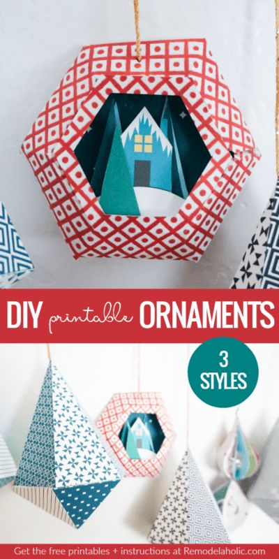 Printable DIY 3D Geometric Paper Ornaments for the Christmas Tree #crafts #christmascrafts #ornaments #christmasornaments #remodelaholic #freeprintables Paper Ornaments Diy, Ornaments Diy Kids, Printable Christmas Decorations, Christmas Ornament Template, Easy Holidays Crafts, Easy Christmas Ornaments, Ornament Template, Paper Christmas Ornaments, Pretty Printables