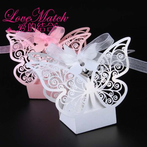 50Pcs Pink and White Sweet Butterfly Laser Cut Wedding Favor Candy Box Gift Box Party Supplies Wedding Favors and Gifts #ChristmasGifts Butterfly Wedding Favors, Butterfly Party Favors, Butterfly Favors, Wedding Favors And Gifts, Wedding Candy Boxes, Kids Birthday Party Decoration, Candy Wedding Favors, Bridal Favors, Paper Candy