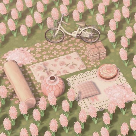 Acnh Pink Flower Design, Acnh Pink Interior, Acnh Pink Villager, Acnh Pink Aesthetic, Pink Cottage Core Animal Crossing, Acnh Pink Dirt Path, Acnh Pink Springcore, Pink Acnh Villagers, Strawberry Island Animal Crossing