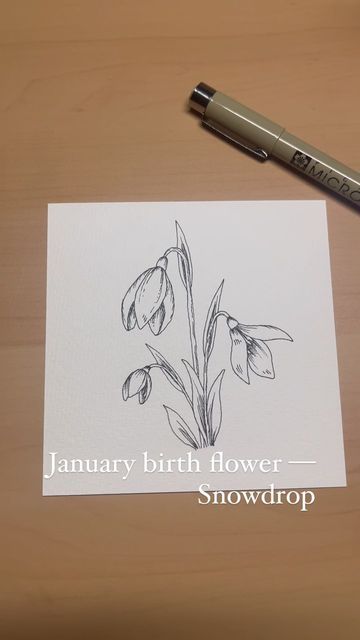 Snowdrop Flower Drawing, Snowdrop Drawing, Pen Art Doodle, Stippling Drawing, Snowdrop Flower, January Birth Flowers, Flower Outline, Pen Sketch, Stippling