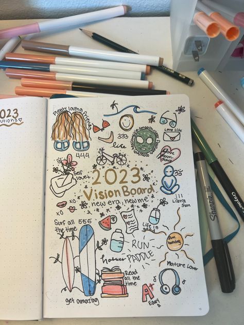 2025 Vision Board Drawing, Drawing Vision Board Ideas, Hand Drawn Vision Board, Doodle Vision Board, Vision Board Doodles, Drawing Vision Board, Drawn Vision Board, Vision Board Drawing, 2023 Vision Board